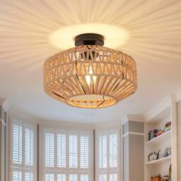 EONLION Vintage Rattan Ceiling Lamp Restaurnt Bar Pendant Light in Natural - thumbnail 1