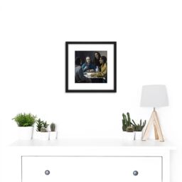 Artery8 Van Meegeren Road Emmaus Christ Painting 8X8 Inch Square Wooden Framed Wall Art Print Picture with Mount in Black - thumbnail 2