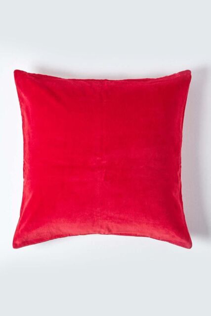 Homescapes Velvet Cushion Cover 100% Cotton, Soft & Machine Washable in Red - Size: 60 cm x 60 cm - image 1