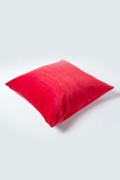 Homescapes Velvet Cushion Cover 100% Cotton, Soft & Machine Washable in Red - Size: 60 cm x 60 cm - thumbnail 3