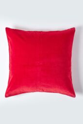 Homescapes Velvet Cushion Cover 100% Cotton, Soft & Machine Washable in Red - Size: 60 cm x 60 cm - thumbnail 1