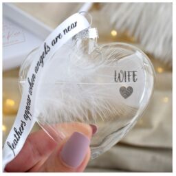 Amaya Rose Ltd In Memory of WIFE Feather Heart Bauble Gift Boxed in Clear - thumbnail 2