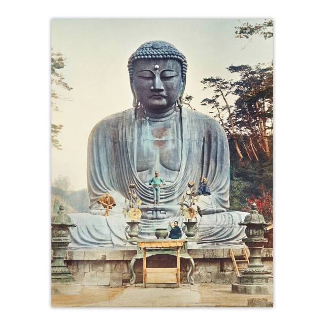 "Artery8 The Bronze Buddha at Kamakura Retro Japan Wall Art Print Kazumasa in Blue - Size: W12"" x H16""" - image 1