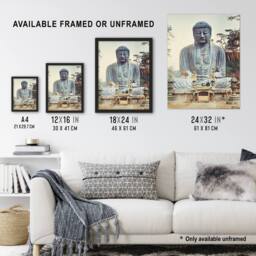 "Artery8 The Bronze Buddha at Kamakura Retro Japan Wall Art Print Kazumasa in Blue - Size: W12"" x H16""" - thumbnail 3