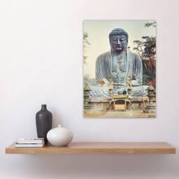"Artery8 The Bronze Buddha at Kamakura Retro Japan Wall Art Print Kazumasa in Blue - Size: W12"" x H16""" - thumbnail 4