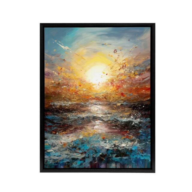"Artery8 Sunrise At Sea Abstract Seascape Framed Canvas Wall Art Print in Blue - Size: W18"" x H24""" - image 1