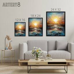 "Artery8 Sunrise At Sea Abstract Seascape Framed Canvas Wall Art Print in Blue - Size: W18"" x H24""" - thumbnail 4