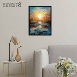 "Artery8 Sunrise At Sea Abstract Seascape Framed Canvas Wall Art Print in Blue - Size: W18"" x H24""" - thumbnail 3