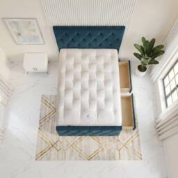 "Somnior Ziggy Velvet Divan Bed Mattress 2 Draw 54"" Headboard 22"" Footboard in Navy - Size: Small Single" - thumbnail 4