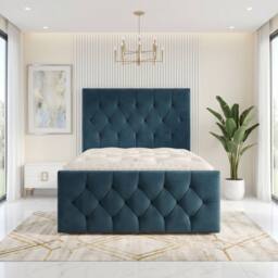 "Somnior Ziggy Velvet Divan Bed Mattress 2 Draw 54"" Headboard 22"" Footboard in Navy - Size: Small Single" - thumbnail 3