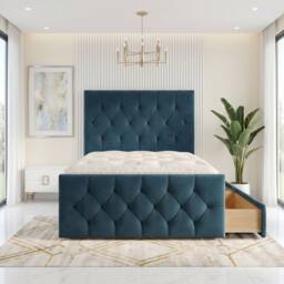 "Somnior Ziggy Velvet Divan Bed Mattress 2 Draw 54"" Headboard 22"" Footboard in Navy - Size: Small Single" - thumbnail 2