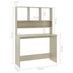 Berkfield Home Desk with Shelf Sonoma Oak 110x45x157 cm Engineered Wood in Brown - Size: 110 x 45 x 157 cm - thumbnail 6