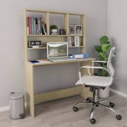 Berkfield Home Desk with Shelf Sonoma Oak 110x45x157 cm Engineered Wood in Brown - Size: 110 x 45 x 157 cm - thumbnail 1