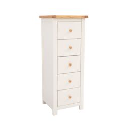 Cabinet Bits Maggiori 5 Drawer Narrow Chest of Drawers Wood Knob in Off-White - thumbnail 1