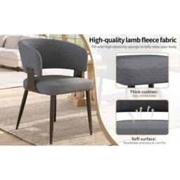 HomeTouch Set of 2 Modern Upholstered Dining Chairs with Metal Legs in Grey - Size: 2 Pack - thumbnail 9