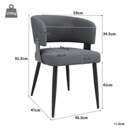 HomeTouch Set of 2 Modern Upholstered Dining Chairs with Metal Legs in Grey - Size: 2 Pack - thumbnail 6