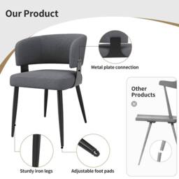 HomeTouch Set of 2 Modern Upholstered Dining Chairs with Metal Legs in Grey - Size: 2 Pack - thumbnail 5