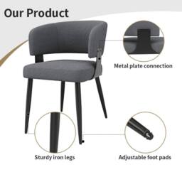 HomeTouch Set of 2 Modern Upholstered Dining Chairs with Metal Legs in Grey - Size: 2 Pack - thumbnail 7