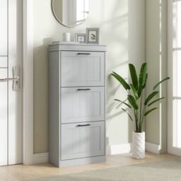 HOMCOM Slim Shoe Storage Cabinet with 3 Flip Drawers for Entryway, Grey - thumbnail 1
