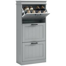 HOMCOM Slim Shoe Storage Cabinet with 3 Flip Drawers for Entryway, Grey - thumbnail 2