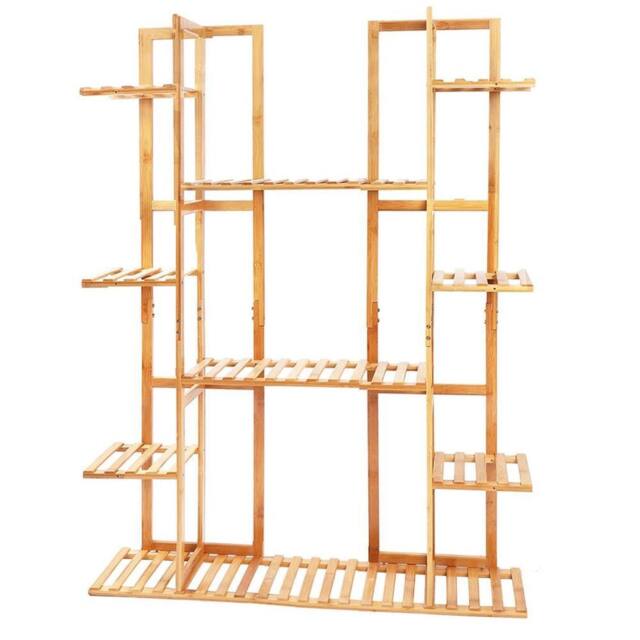 Kelvenix 17 Pots Wood Plant Stand Flower Holder Rack Ladder in Brown - image 1