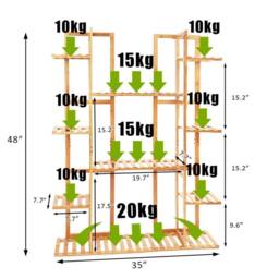Kelvenix 17 Pots Wood Plant Stand Flower Holder Rack Ladder in Brown - thumbnail 2