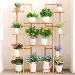 Kelvenix 17 Pots Wood Plant Stand Flower Holder Rack Ladder in Brown - thumbnail 5