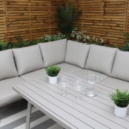 Modish Furnishing Sicily Light Grey Aluminium 6 Seater Corner Sofa Dining Set With Light Grey Cushions in Beige - thumbnail 5