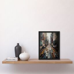 Artery8 NYC New York Rush Hour Traffic Acrylic Painting 5th Avenue Yellow Cabs Artwork Framed Wall Art Print A4 in Black - thumbnail 4