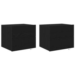 Berkfield Home Bedside Cabinets with LED Lights Wall-Mounted 2 pcs Black Oak - thumbnail 2