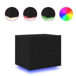 Berkfield Home Bedside Cabinets with LED Lights Wall-Mounted 2 pcs Black Oak - thumbnail 4