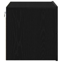 Berkfield Home Bedside Cabinets with LED Lights Wall-Mounted 2 pcs Black Oak - thumbnail 9