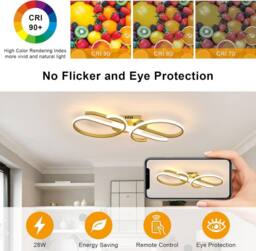 COMELY Dimmable Ceiling Light, 29W Modern Design Curved Ceiling Lights, Gold - thumbnail 6