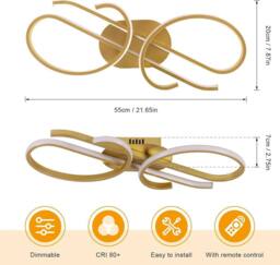 COMELY Dimmable Ceiling Light, 29W Modern Design Curved Ceiling Lights, Gold - thumbnail 5