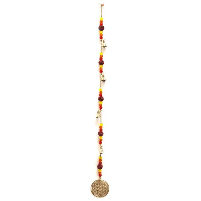 KDMD Indian Chimes - Brass Flower of Life with Rudraksha Beads String Bells in Gold