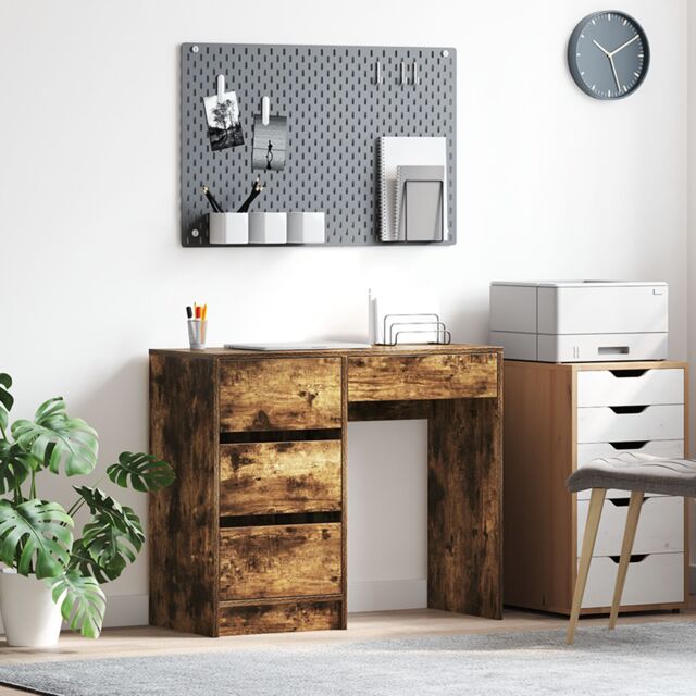 Berkfield Home Brown Writing Desk Smoked Oak Engineered Wood Medium Writing Desk - image 1