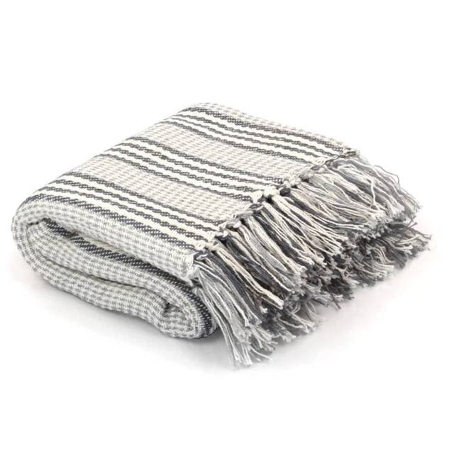 Berkfield Home Throw Cotton Stripes 220x250 cm Grey & White - image 1