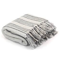 Berkfield Home Throw Cotton Stripes 220x250 cm Grey & White - thumbnail 1