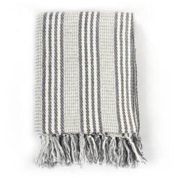 Berkfield Home Throw Cotton Stripes 220x250 cm Grey & White - thumbnail 2