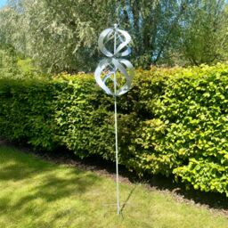 Primrose Two Sphere Metal Kinetic Wind Spinner in Silver 45cm - thumbnail 3