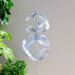 Primrose Two Sphere Metal Kinetic Wind Spinner in Silver 45cm - thumbnail 4