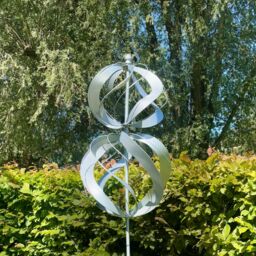 Primrose Two Sphere Metal Kinetic Wind Spinner in Silver 45cm - thumbnail 2