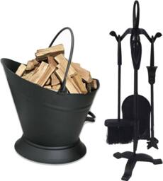 Almineez Fireside 5pc Companion Set With Waterloo Coal Bucket Shovel Brush Poker in Black