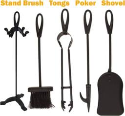 Almineez Fireside 5pc Companion Set With Waterloo Coal Bucket Shovel Brush Poker in Black - thumbnail 3
