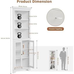 VOGREX 171cm Tall Corner Cabinet Space-saving Triangular Buffet Cabinet-White in White - thumbnail 2