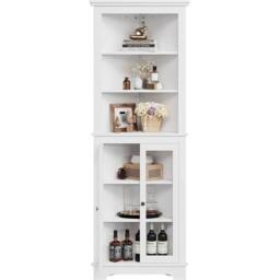 VOGREX 171cm Tall Corner Cabinet Space-saving Triangular Buffet Cabinet-White in White - thumbnail 6