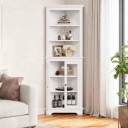 VOGREX 171cm Tall Corner Cabinet Space-saving Triangular Buffet Cabinet-White in White - thumbnail 5