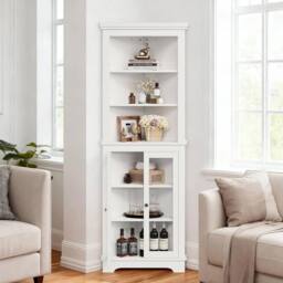 VOGREX 171cm Tall Corner Cabinet Space-saving Triangular Buffet Cabinet-White in White - thumbnail 1