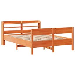 Berkfield Home Bed Frame without Mattress Wax Brown 150x200 cm King Size Solid Wood Pine - thumbnail 3