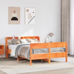 Berkfield Home Bed Frame without Mattress Wax Brown 150x200 cm King Size Solid Wood Pine - thumbnail 1